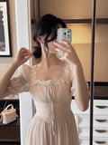 Supernfb Lace Up Dress Women Summer New Fashion Elegant Vestidos Evening Party French Female Slim Casual Clothes Korean Dresses