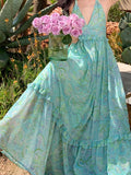 Supernfb Boho Midi Dress Summer French Vintage Halter Backless Floral Print Beach Holiday Sundress Sexy Evening Party Chiffon Dress