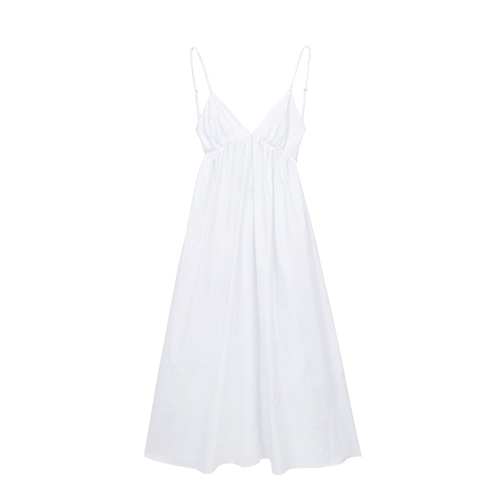Supernfb Summer Dress Women Clothing V Neck Sleeveless Spaghetti Strap Casual White Dress Sexy Backless Elegant Party Midi Dresses