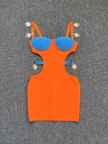 New Summer Women's Sexy Pink Black Orange Hollow Out Bandage Mini Dress Evening Celebrity Club Party Dress