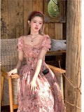 Supernfb French Elegant Evening Party Dress Woman Caual Beach Print Floral Midi Dress Vintage Korean Fashion 2023 Summer Boho Fairy Dress