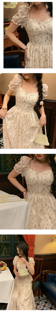 Supernfb Summer Vintage Floral Midi Dresses For Women Short Sleeve Female Elegant Casual One Piece Chic Dress