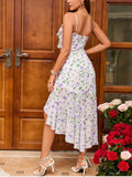 Supernfb Summer Beach Maxi Dress Women's Floral Print Bohemian Long Chiffon Dress Ruffle Wrap Casual V Neck Slit Slip elegant Dresses