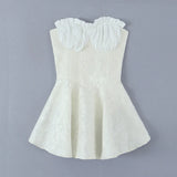 New Summer Solid Strapless Slash neck Embroidery High Waist Holiday Vocation Patry Women Mini Dress