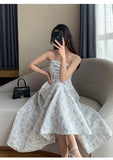 White Midi Dresses for Women New Summer French Style Luxury Look Slim Embossing Clothes Female Vintage Evening Party Dress