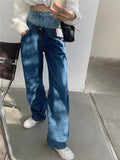 supernfb Stylish Fake Two Piece Jeans Women Patchwork Daddy Pants Female Baggy Jeans American Fashion Vintage Denim Pants Trousers Street