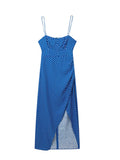 Supernfb Dot Printing High Waist Split Blue Sling Dress Sexy Sleeveless Backless Long Dresses Women Summer Holiday Beach Vestidos