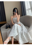 White Midi Dresses for Women New Summer French Style Luxury Look Slim Embossing Clothes Female Vintage Evening Party Dress