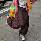 supernfb Women Baggy Low Rise Cargo Pants Leg Parachute Joggers Drawstring Long Streetwear Trousers