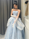 Supernfb Blue Prom Dress Engagement Jacquard Dress France Vintage Sweet Korean Princess Fairy Dress Evening Party Dress