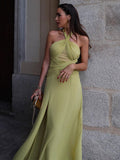 Supernfb Summer Elegant Halter Wedding Guest Dress Maxi Sexy Backless Chiffon Dress for Night Party Women's Clothing