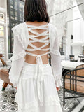 Supernfb ruffled white long sleeve sexy women dress cut out waist tiered party dress elegant summer dress luxury brand dress