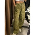 supernfb Cargo Pants Women New Fashion Vintage Solid Drawstring Loose Pants Chic Casual Wide Leg Pants Full Length Pants