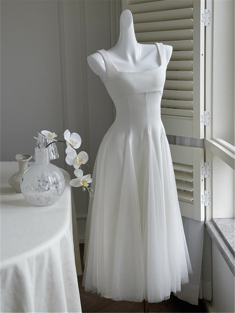 White Dress Women Elegant Summer New Fashion Casual Evening Party Lady Vestidos Vintage Midi Halter Dresses Female Clothes