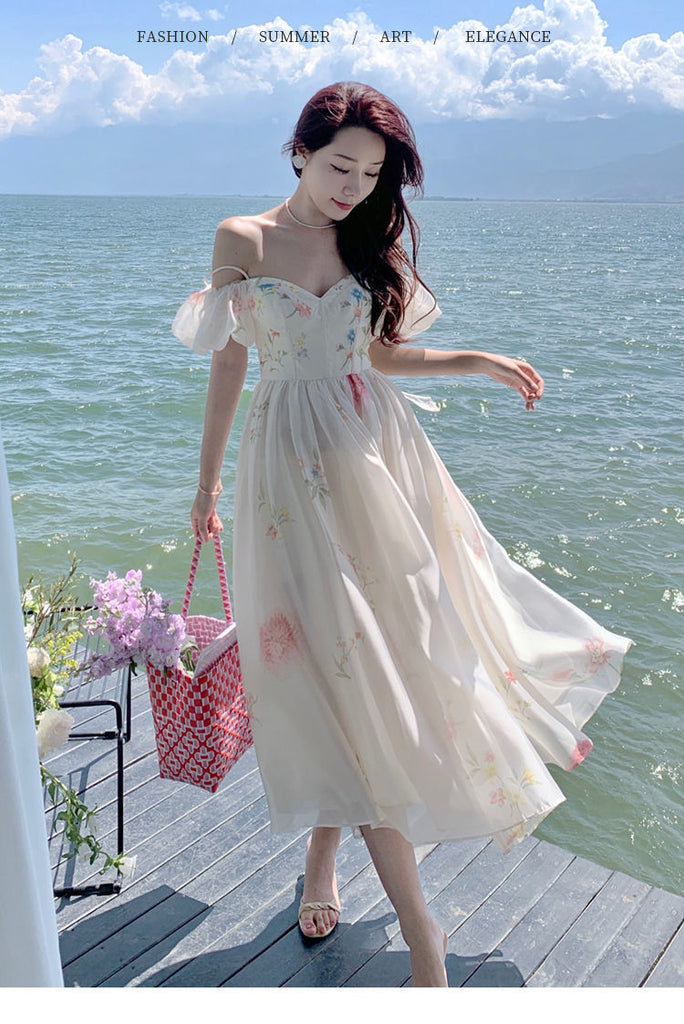 Supernfb Party Summer Dresses Flowy Vintage Prom Elbise Chic Holiday Beach Boho Vestidos Fashion Floral Print Princess Elegant Midi Dress