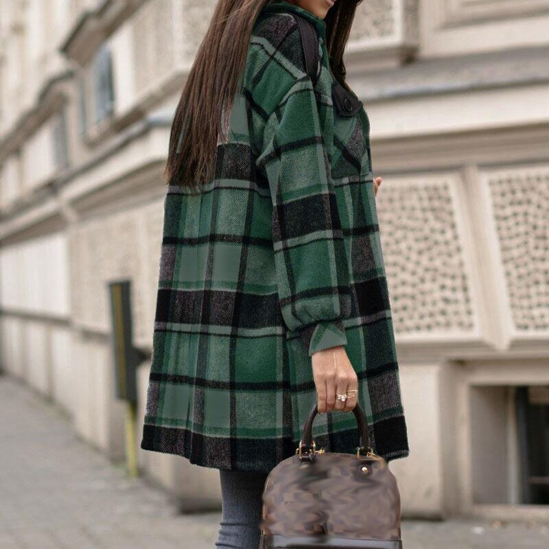 Supernfb Newest Fall Button Cardigan Women Trench Coats Winter Lapel Pocket Windproof Coat Fashion Casual Color Block Loose Plaid Jackets