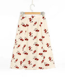 Supernfb French Style Vintage Fashion Floral Print Skirt Single Breasted High Waist A-line Midi Skirts Women
