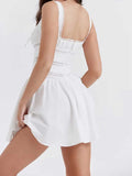 Supernfb white lace trim mini dress women fitted bodice sexy women party dress new y2k dress squre neck chic summer dress