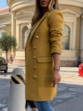 Supernfb Woolen Coat Women Spring New Fashion Long Yellow Black Suit Collar Blends Jacket Female Clothing Many Button