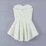 New Summer Solid Strapless Slash neck Embroidery High Waist Holiday Vocation Patry Women Mini Dress