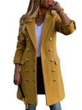 Supernfb Woolen Coat Women Spring New Fashion Long Yellow Black Suit Collar Blends Jacket Female Clothing Many Button