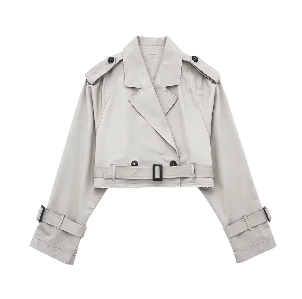 Supernfb Y2K New European and American Style Women's Short Cut Windbreaker Belt Coat Jacket Women