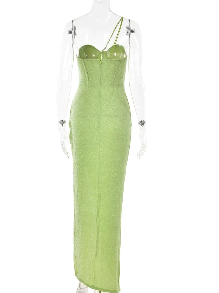 Supernfb Laxsesu Green Elegant Maxi Dress Sexy Backless Bodycon Long Summer Dress High Split Party Evening Corset Dresses for Women