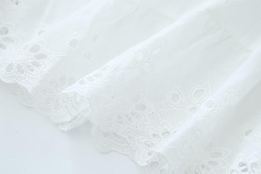 Supernfb Bohemian Vintage Dress Women Ruffles Embroidery White Color Loose Maxi
