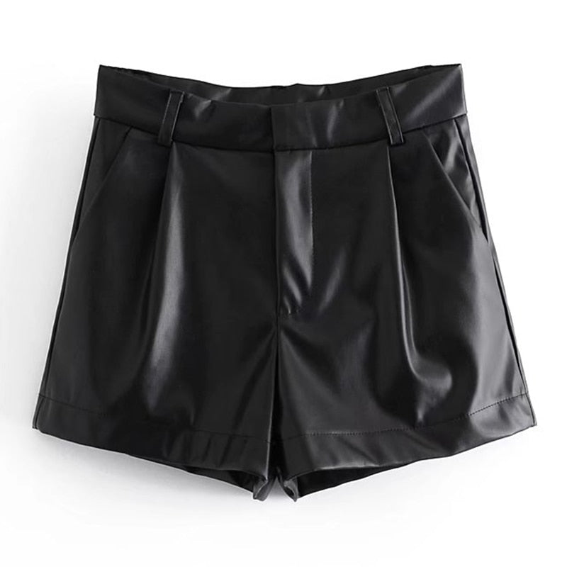 Supernfb  Casual Faux Leather High Waist Shorts Women Bottom Pantalon Taille Haute Fashion Spring Vintage Solid Short Cuir Femme