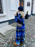 Blue Plaid Long Overcoat For Women Full Sleeve Single Breasted Cotton Pocket Coats Jacket Winter Fashion Female Outerwear