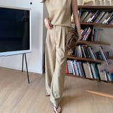 Supernfb  Spring New Women's Fashion Elegant Casual Sleeveless Top Solid Color Commuter Wide Leg Pants Two Piece Set Female