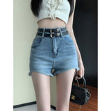 Supernfb Women' Clothing American Denim Self Cultivation Shorts Design Hot Pants Double Waistband Loose Sexy Small Straight Leg Pants
