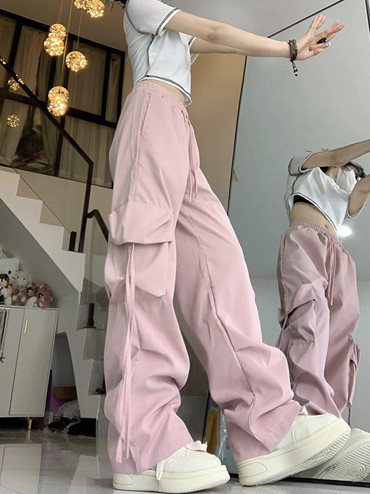 Causal Baggy Cargo Pants High Waist Y2K Big Pockets Streetwear Student Trousers Loose Fall Korean Solid Female Pants