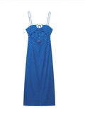 Supernfb Dot Printing High Waist Split Blue Sling Dress Sexy Sleeveless Backless Long Dresses Women Summer Holiday Beach Vestidos