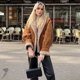 Supernfb  Autumn Retro Suede Long Sleeves Warm Coats Women New Loose Solid Color Jackets Streetwear Fashion Casual Casacos Mujer