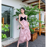 Supernfb Women's Clothing Dress Tea Break French Kikyo Small Fragrance Royal Sister Skirt Sexy Spicy Girls Black Pink Splice Sling Dress