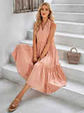 Supernfb Elegant Women Summer Dresses for Female New Casual Loose Dress with Lace-up V-neck Sleeveless A-line Midi Dress