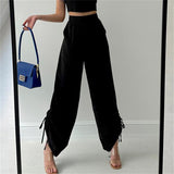 Supernfb Casual Drawstring Pants For Women Streetwear Fashion High Waist Summer Joggers Loose Long Baggy Trousers  New Outwear