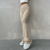 Supernfb Women'S Elegant Trousers Autumn High Waist Elastic Force Slim Micro Flare Casual Pants For Female Casual Trousers Jogger Pants