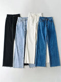 supernfb Fashion Women's Jeans Bottom Casual Straight Leg Baggy Jeans Fall Boyfriend Long Trousers High Waist Denim Pants