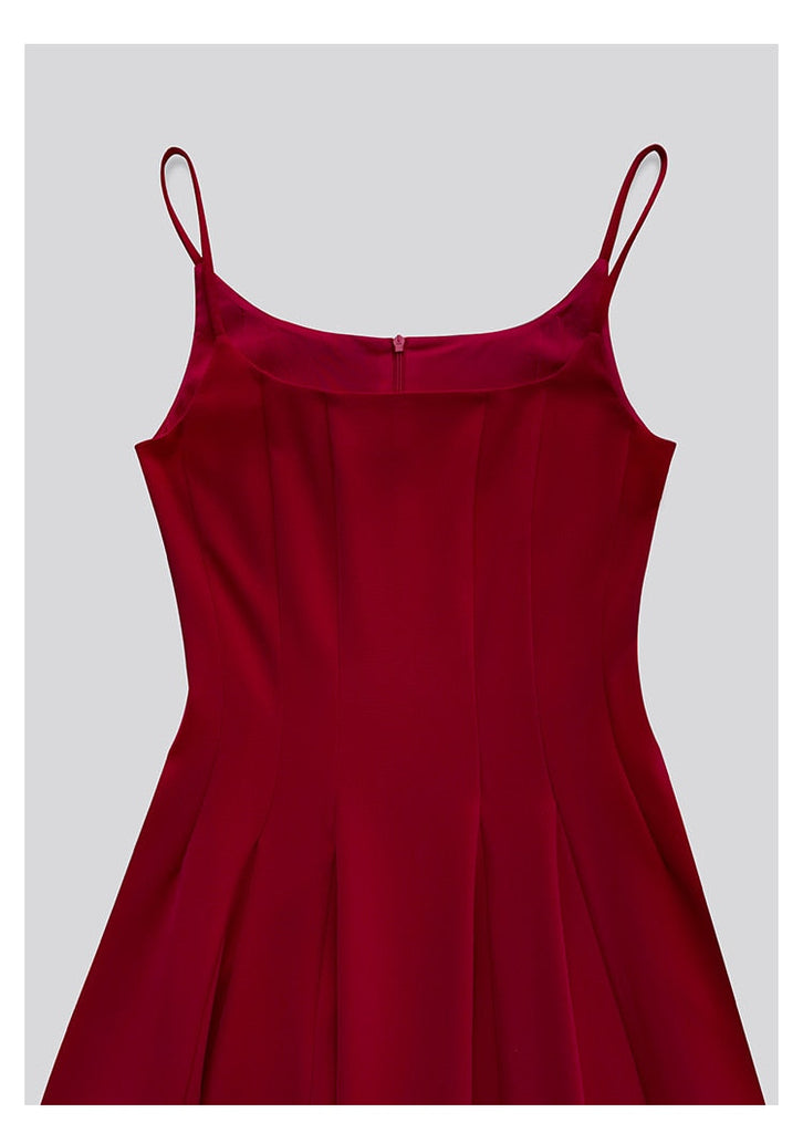 Red Midi Dress Women Elegant Summer New Fashion Sleeveless Spaghetti Strap A-line Dresses Female Vestidos Slim Clothes