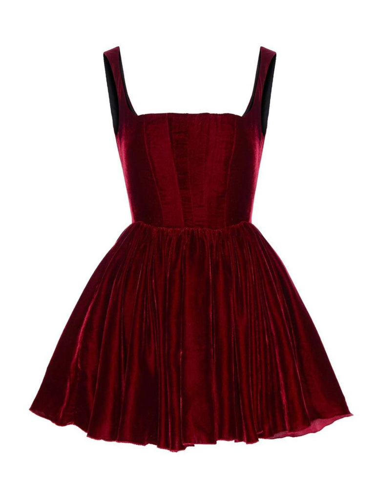 Supernfb New Dress Party Short Skirt Word Neck Suspender Skirt High-end Velvet Dress