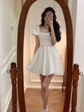 Supernfb Summer New French Vintage Party Prom Short Sleeve Princess Dress For Women Fashion Hollow Out White Dress Female Clothes