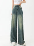supernfb Vintage Wide Leg Jeans Women American Street Retro Loose Casual Denim Trousers Female Pocket High Waist Pants Y2K Ulzzang