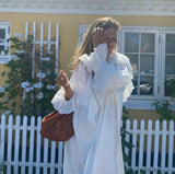 Supernfb Bohemian Vintage Dress Women Ruffles Embroidery White Color Loose Maxi
