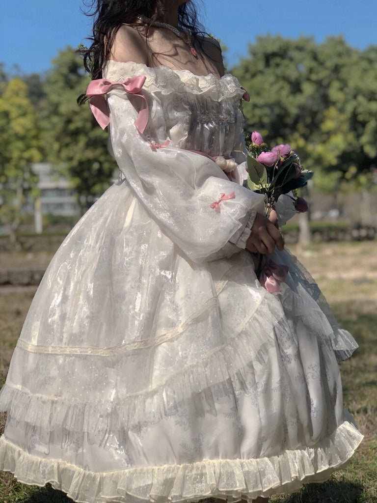 Supernfb Vintage Victorian Lolita Princess Dress Women Elegant Sweet Flower Lace Bow Dancing Party Wedding Dresses Girly Lolita Vestidos