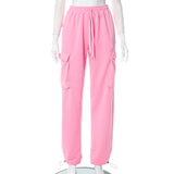 supernfb Solid Y2K Cargo Joggers Pink Pants Pocket Tracksuits Trousers Women Winter Clothes Casual Sweat Sexy Baggy Parachute Pants