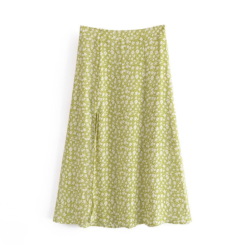 Supernfb  Fashion Elegant Beach Skirts  Indie Folk Vintage Floral Print France Style Romantic High Waist Midi Skirt Women