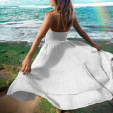 Supernfb Summer 100% Cotton Women'S Dress Casual Sleeveless Ruffles Holiday Beach Palazzo Flowy Party Dresses