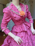 Supernfb Tavimart Vintage Princess Pink Flower Long Dress Evening Gowns  Spring Wedding Party Dresses Long Sleeve Print Floral Female Vestidos
